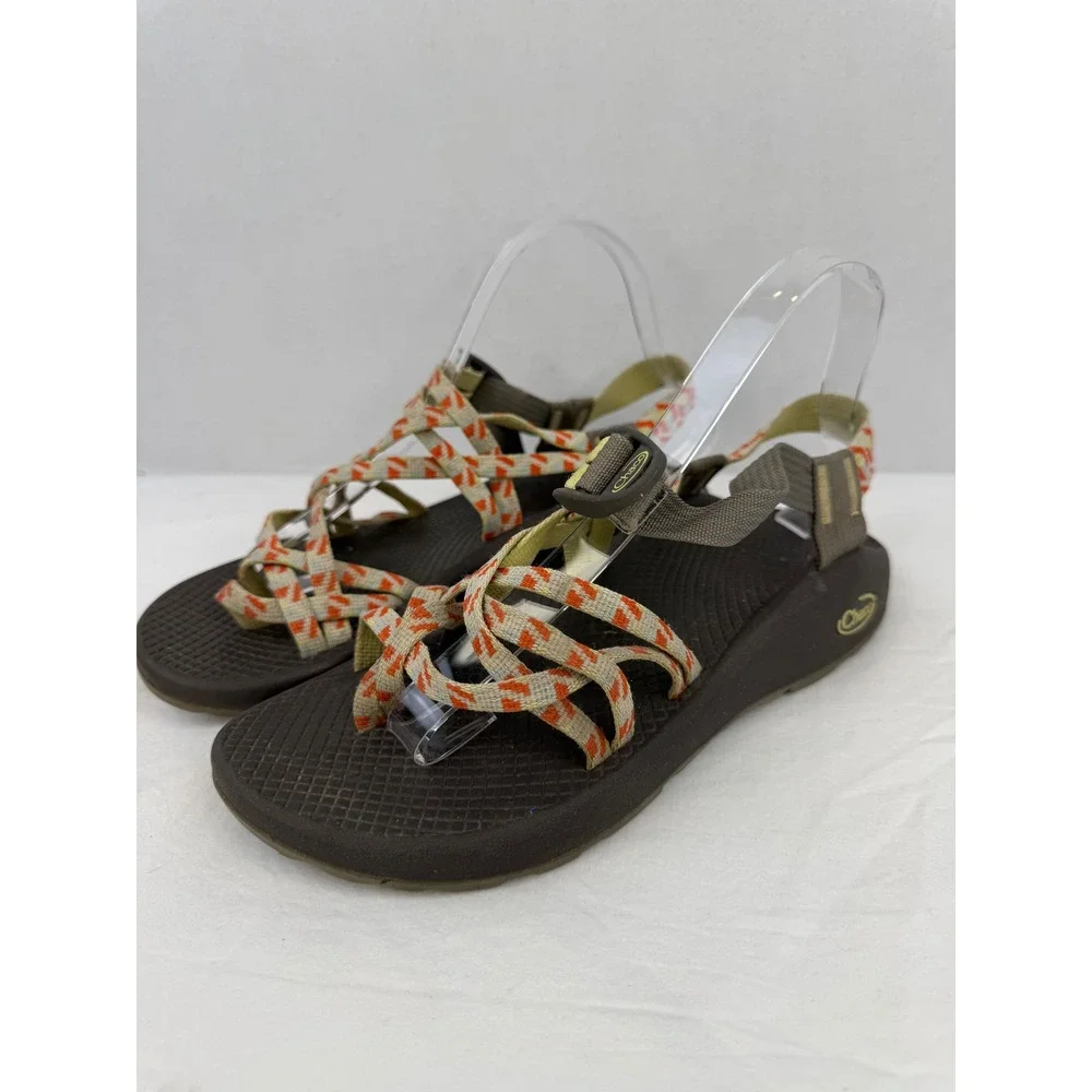 Chaco Z Cloud 2 Womens 8‎ Brown Orange Geometric Double Strap Toe Loop Sandals